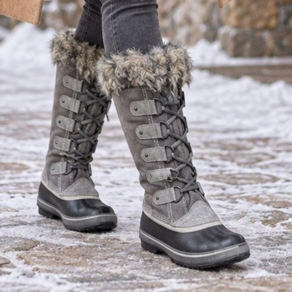 Sorel Joan of Arctic Waterproof Winter Boots Grey Faux Fur NL1540-051 Womens 8.5